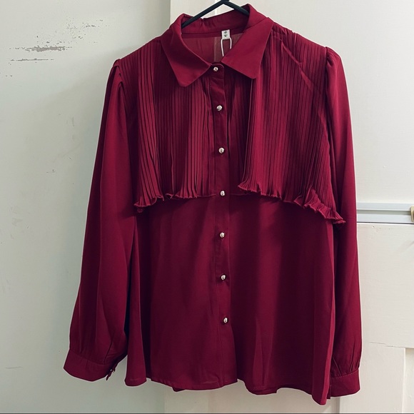 Long-sleeve Ruffled Blouse with Brooch - Picture 4 of 5